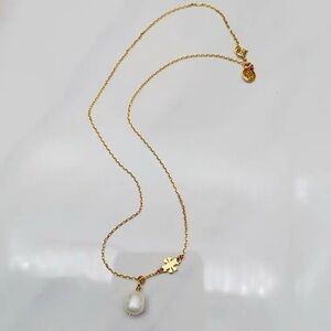 Tory Burch Gold Necklace with Pearl Charm